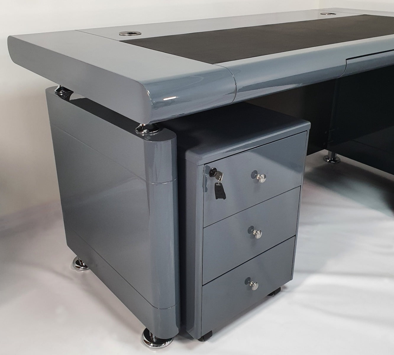 Grey Gloss Executive Office Desk with Pedestal and Return - 1600mm or 1800mm - 1861-GREY